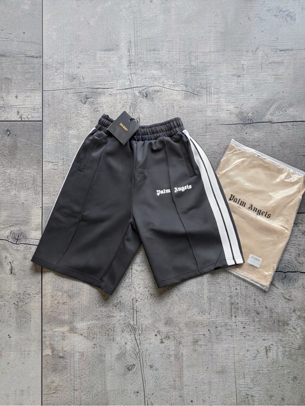 Palm Angels Black Shorts with White Side Stripes
